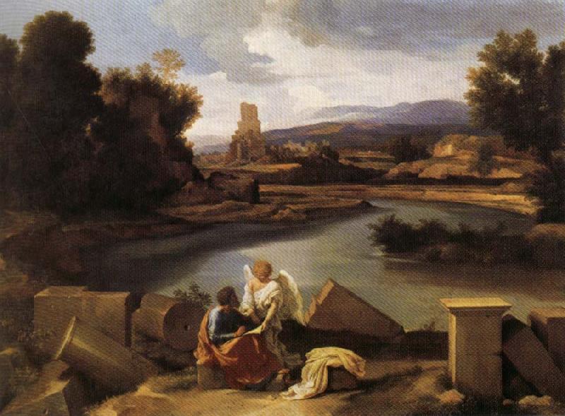 POUSSIN, Nicolas Landscape with Saint Matthew and the Angel Germany oil painting art